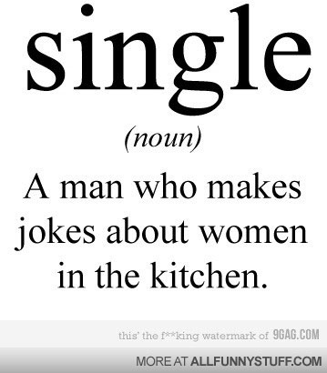 View joke - Single. A man who makes jokes about women in the kitchen